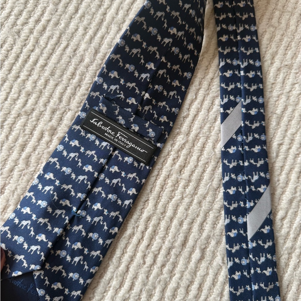 Salvatore Ferragamo Navy Elephant Design Tie